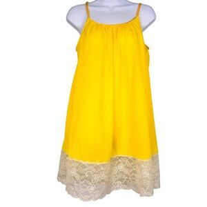 Vintage 60s Van Roalte Womens M Nightgown Yellow Sleeveless Lace Babydoll Nighti